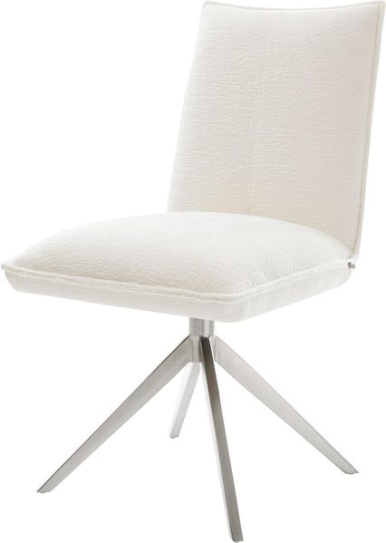 Drehstuhl Lelio-Flex Bouclé Soft Beige Kreuzgestell breit Edelstahl 360° drehbar Wippfunktion Taschenfederkern