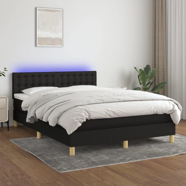 vidaXL Boxspringbett mit Matratze & LED Schwarz 140x200 cm Stoff 3134039