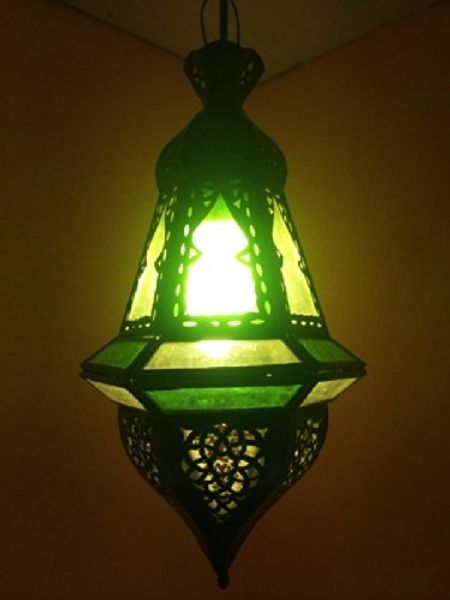 Marrakesch Orient & Mediterran Interior Pendelleuchte Orientalische Hängelampe Anya Grün, Handgefertigt aus Glas & Metall, ohne Leuchtmittel, Handarbeit