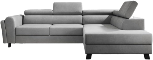 Designer Sofa Kira mit Schlaf- und Klappfunktion Samt Hellgrau Rechts