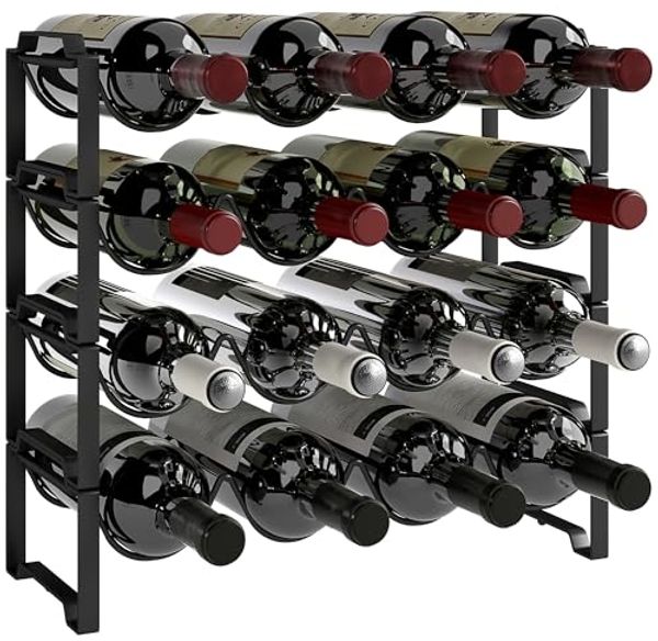 HOMCOM Weinregal Flaschenregal für 16 Weinflaschen, Flaschenhalter, Aufbewahrungsregal aus Metall 1-tlg, für Küche, Esszimmer Schwarz