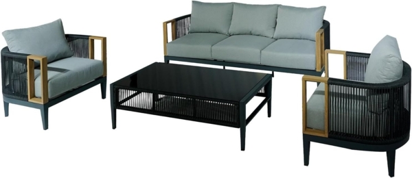 Sofa-Set Couchtisch und 2 Sessel aus Polyester und Aluminium in Schwarz und Grau, Sessel: 74 x 74 x 66 cm, Sofa: 198 x 74 x 66 cm, Tisch: 128 x 60 x 41 cm Bild 1