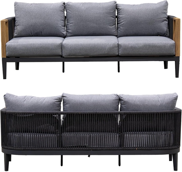 Sofa-Set Couchtisch und 2 Sessel aus Polyester und Aluminium in Schwarz und Grau, Sessel: 74 x 74 x 66 cm, Sofa: 198 x 74 x 66 cm, Tisch: 128 x 60 x 41 cm Bild 4