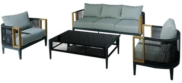 Sofa-Set Couchtisch und 2 Sessel aus Polyester und Aluminium in Schwarz und Grau, Sessel: 74 x 74 x 66 cm, Sofa: 198 x 74 x 66 cm, Tisch: 128 x 60 x 41 cm
