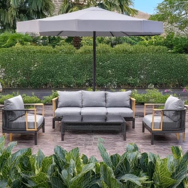 Sofa-Set Couchtisch und 2 Sessel aus Polyester und Aluminium in Schwarz und Grau, Sessel: 74 x 74 x 66 cm, Sofa: 198 x 74 x 66 cm, Tisch: 128 x 60 x 41 cm Bild 2