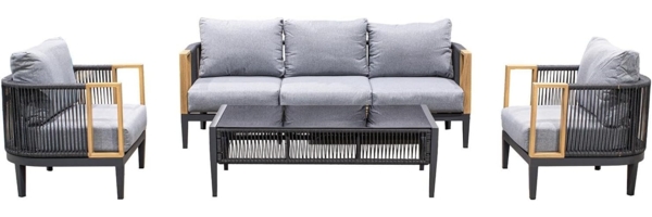 Sofa-Set Couchtisch und 2 Sessel aus Polyester und Aluminium in Schwarz und Grau, Sessel: 74 x 74 x 66 cm, Sofa: 198 x 74 x 66 cm, Tisch: 128 x 60 x 41 cm Bild 6