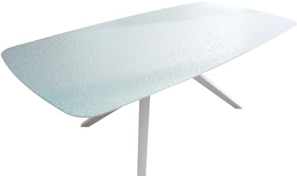 Esstisch Edge Boot 240x120 Reliefglas Perlmutt 3D-Design Zenthara kantig Metall Weiß