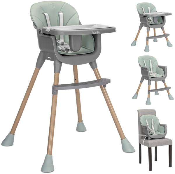 Lorelli Kinderhochstuhl Vanilla 3 in 1 Kinderstuhl, Tablett, Fußstütze, Gurt grün