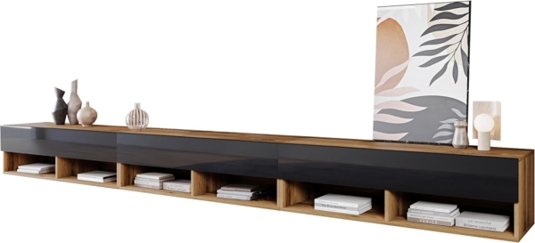 TV-Lowboard A300 (Farbe: Wotan / Schwarz Hochglanz, mit weißer LED Beleuchtung)