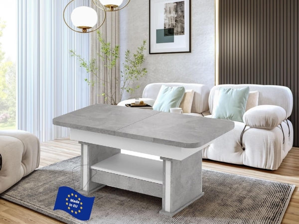 designimpex Couchtisch Design DA-555 Schublade höhenverstellbar ausziehbar Tisch abgerundet