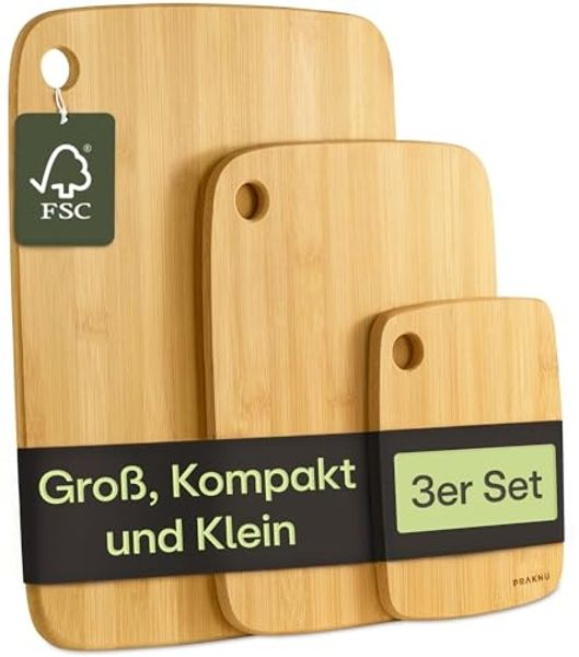 Praknu Schneidebrett Praknu Schneidebrett Holz 3er Set - Vielseitig und Robust, Bambus, (3er-Set, 3-St), Größen