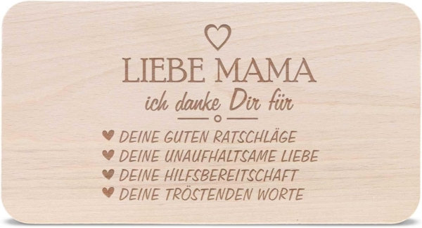 GRAVURZEILE Schneidebrett - Danke für alles Mama - Frühstücksbrettchen - Zum Muttertag, Buchenholz, Geschenkidee für Mama