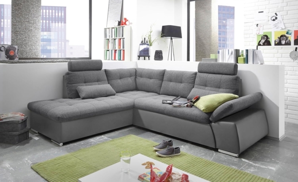 Ecksofa JAK Couch Schlafcouch Sofa Lederlook dunkel grau Ottomane links L-Form