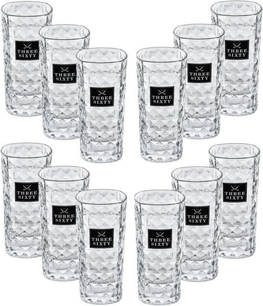 Three Sixty Vodka Longdrinkgläser – 12er Set eckig | 0,3 l geeicht | Original Markengläser aus Glas | Ideal für Gastronomie, Events & Cocktails