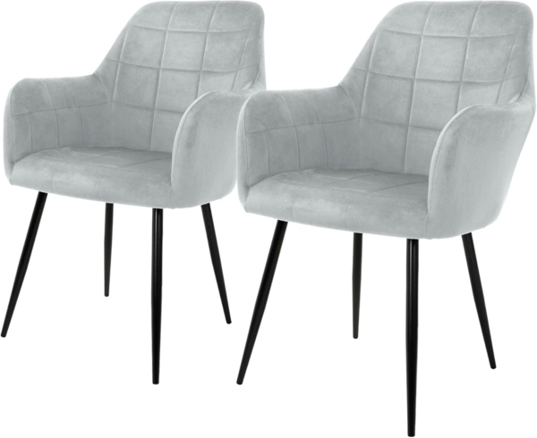 ML-DESIGN Stuhl Esszimmerstuhl ergonomisch & gepolstert Esstischstuhl mit Rückenlehnen (2 St), Wohnzimmerstuhl Grau Samtbezug Metallbeine Küchenstuhl Polsterstuhl