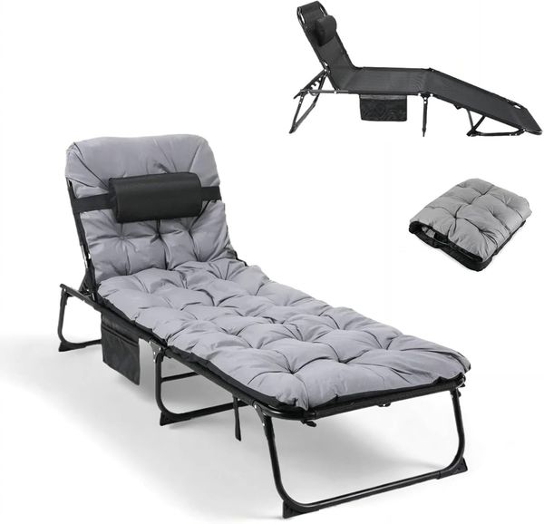 Clevish XL Liegestuhl mit wasserdichtem Kissen, klappbarer Sonnenliege mit Verstellbarer Rückenlehne, Seitenfach und Kopfkissen, 190 x 68 x 31 cm, maximale Belastung 150 kg, Strandliege für Garten, Pool