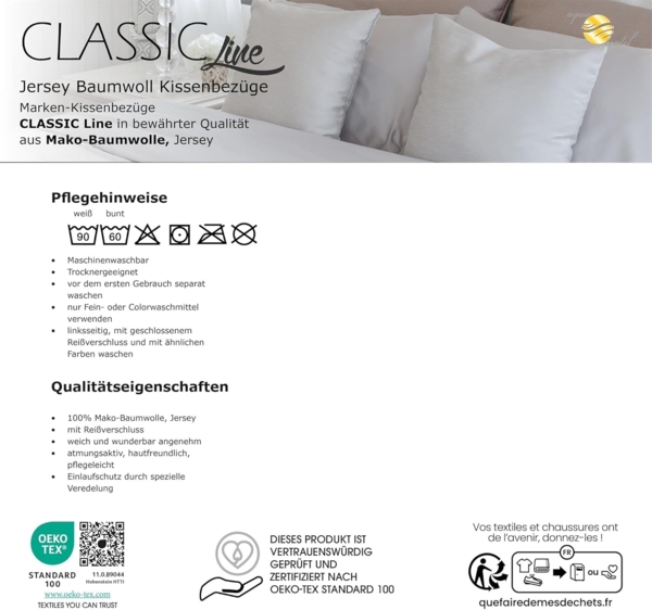 aqua-textil Classic Line Kissenbezug 2er-Set 20x120 cm dunkel grau Baumwolle Seitenschläferrolle Bezug Jersey Kissenhülle, Kopfkissenüberzug, Pillowcase, Bettkissen, Kopfkissenbezug, Reißverschluss Bild 6