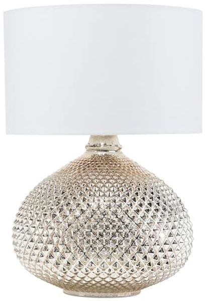 'Madon' Tischlampe Gold Glas 55 cm Stoffschirm Weiß Vasenform langes Kabel mit Schalter Glamouröser Stil
