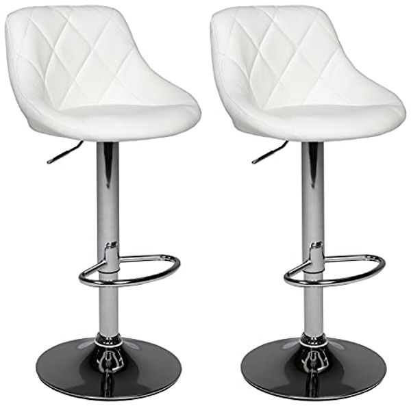 Happy Garden 2er Set Barhocker weiß Jasper. Küchenstuhl in modernem Design mit höhenverstellbarem Sitz, 360° drehbar und Fußstütze. Hocker mit weißer Rückenlehne.