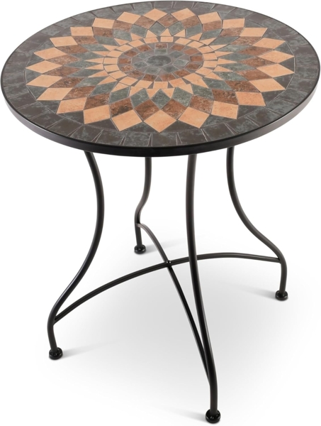 Raburg Gartentisch Mosaiktisch, Balkon- und Terrassentisch, 60 cm Ø, 72 cm hoch, Mayla (rund), liebevolle Handarbeit, Mosaikmuster, schwarzes Metallgestell