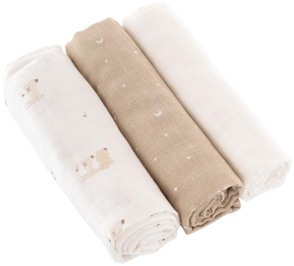 Mulltücher 3er-SET Hophop Bunny beige 80 x 80 cm