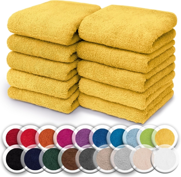 NatureMark 10er Pack Waschlappen | 100% Baumwolle | Frottier Seiflappen | Größe 30x30 cm | Frottee Seiftücher im 10er Pack Farbe: Gelb