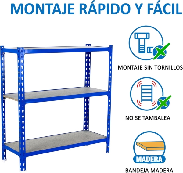 Simonrack Schwerlastregal, Lagerregal, 100 x 100 x 30 cm, Metallregal, Kellerregal, Biegestelle 150 kg, 3 Holzfachböden, Blau/Holz - Maderclick Bild 6