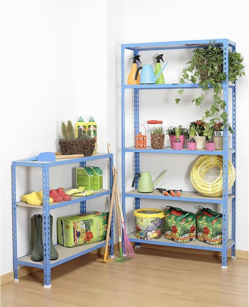 Simonrack Schwerlastregal, Lagerregal, 100 x 100 x 30 cm, Metallregal, Kellerregal, Biegestelle 150 kg, 3 Holzfachböden, Blau/Holz - Maderclick Bild 2