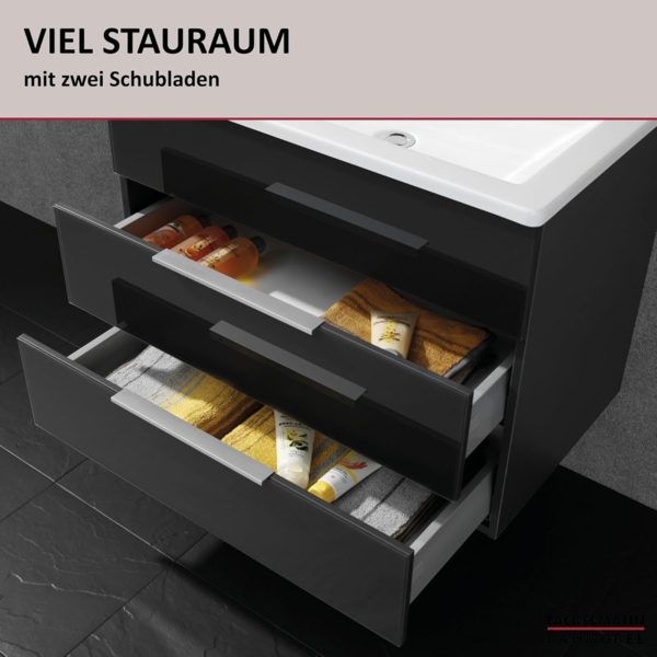 Fackelmann KARA Waschbeckenunterschrank 80 cm, Anthrazit, 2 Schubladen Bild 4