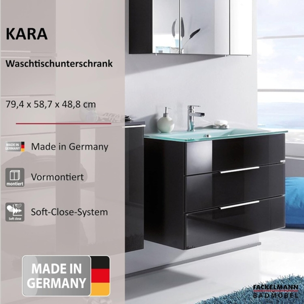 Fackelmann KARA Waschbeckenunterschrank 80 cm, Anthrazit, 2 Schubladen Bild 2