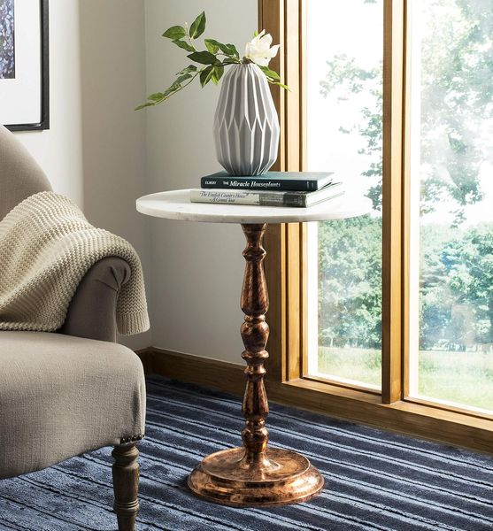 SAFAVIEH Modern Accent Table with Wooden , in Antique Copper and White, 50 X 50 X 60.96