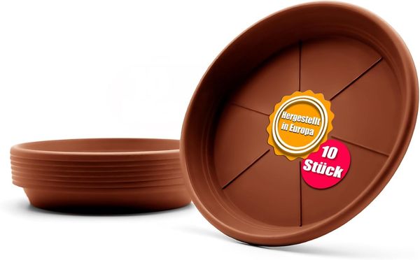 BigDean 10 Stück Blumentopf Untersetzer Ø 16,5 cm in Terracotta – Topfuntersetzer aus robustem Kunststoff & Made in Europe