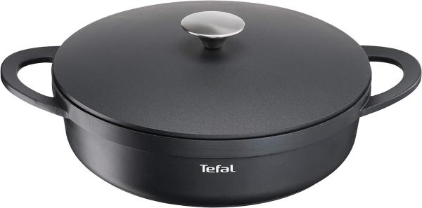 TEFAL E21872 TRATTORIA Servierpfanne 28cm | Aluguss | Gussdeckel | Antihaft-Beschichtung | gute Wärmespeicherung | Silikon Griffschutz inklusive | Schmorpfanne | induktionsgeeignet