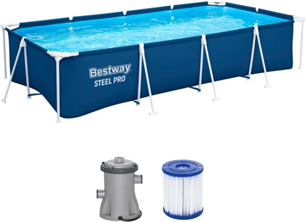 Steel Pro™ Frame Pool Set mit Filterpumpe 400 x 211 x 81 cm , dunkelblau, eckig