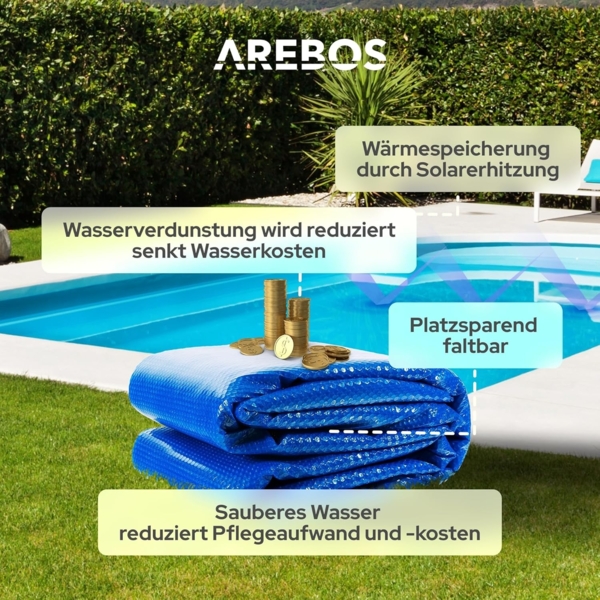 Arebos Solarabdeckplane Pool Solarfolie/Abdeckung, Rund Ø 5 m, Solarplane Stärke 400 µm, Maße Durchmesser: 5 m Bild 6