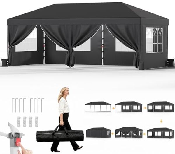JUMMICO Pavillon wasserdicht, winterfest, höhenverstellbar mit 6 Seitenwänden & UV Schutz 50+, Grau, 3x6 m