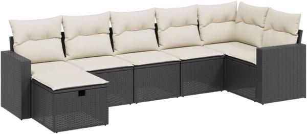 vidaXL 7-tlg. Garten-Sofagarnitur mit Kissen Schwarz Poly Rattan 3263502