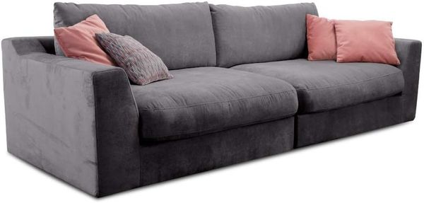 Cavadore Big Sofa Fiona / Große Couch inkl. Rückenkissen im modernen Design / 274 x 90 x 112 / Webstoff grau