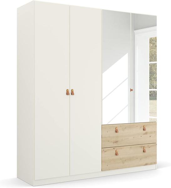 Rauch Möbel Homey by Quadra Spin Schrank Drehtürenschrank, Weiß, 4-trg. mit Spiegel, inkl. 2 Kleiderstangen, 2 Einlegeböden, 2 Schubkästen, BxHxT 181x210x54 cm