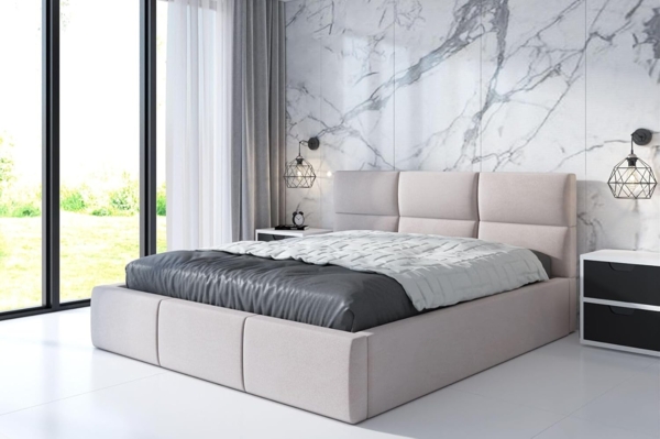 Polsterbett EMILI-OM 160x200 mit Bettkasten und Lattenrost. Farbe: Beige 2