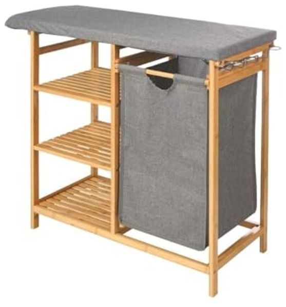 Kipit Regal Regal aus Bambus mit Bügelbrett und Wäschekorb BAMY, 111 x 34 x 82 cm