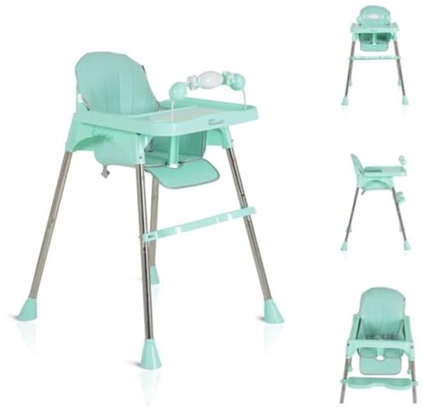 Moni Kinderhochstuhl Century, Spielzeug, Tablett verstellbar, Gurt, Fußstütze grün
