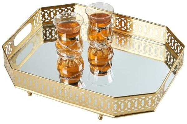 Marrakesch Orient & Mediterran Interior Tablett Spiegeltablett Eckiges Tablett Agata 34cm groß Ramadan Deko, Handarbeit