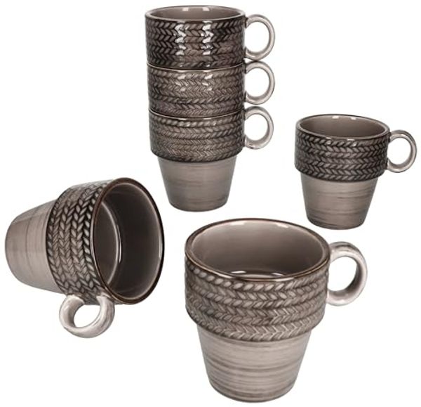 MÄSER Becher Mäser Prospero 6x Kaffeebecher 290ml braun Porzellantassen Tee Relief, Porzellan