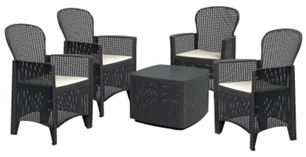 Dmora - Outdoor Lounge Set Anagni, Outdoor oder Indoor Lounge Set, 4 Sessel mit Armlehnen und einem Ablagetisch, Made in Italy, Anthrazit