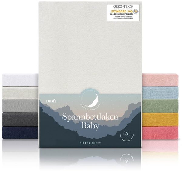 Laleni 2er-Set Spannbettlaken Laufgitter quadratisch 100x100 cm - Oeko-Tex Zertifiziert, 100% Baumwolle, atmungsaktives Spannbetttuch Jersey Baby, 135 g/m², Elfenbein