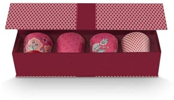 PiP Studio Becher Flower Festival Oriental Geschenkset Becher ohne Henkel dark pink0,23l, Porcelain, Giftset Mugs without Ear Oriental Flower Festival Dark Pink