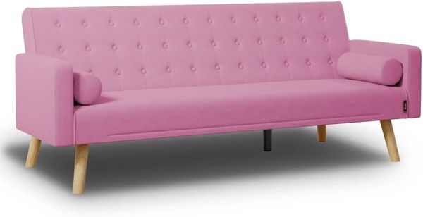 Nalui - 3-Sitzer-Schlafsofa 203 x 82 x 78 cm One Dots 2 Kissen mit Verstellbarer Rückenlehne | Rosa