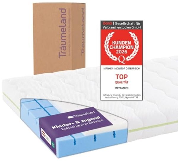 Träumeland Kindermatratze 90x200 15cm | Matratze für Kinder - Oeko-TEX Zertifiziert - wendbar & atmungsaktiv - Allergiker geeignet mit waschbarem Tencel Bezug - Schlummerland | Made in Austria