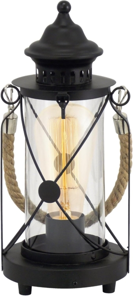Eglo 49283 Tischleuchte BRADFORD Stahl schwarz, Glas klar E27 1X60W Ø14cm H:33cm mit Kabelschalter